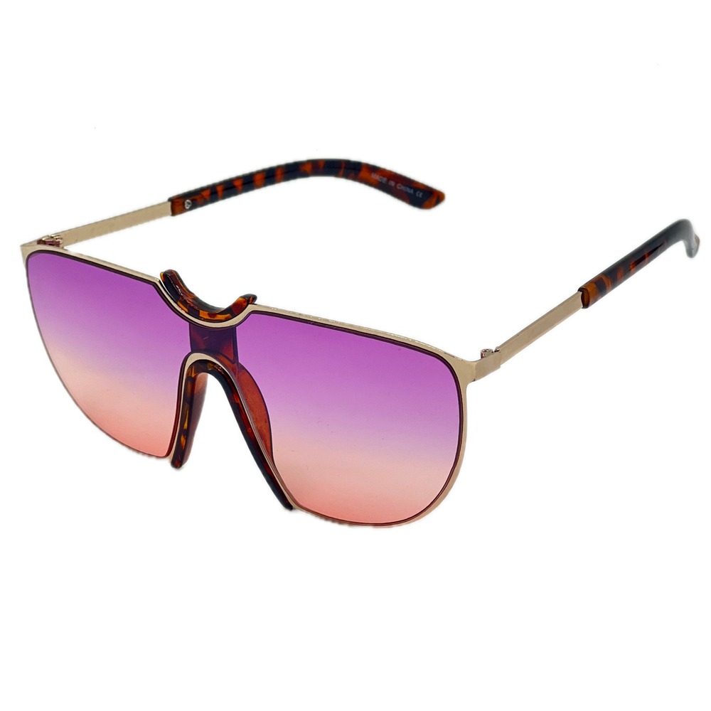 Shield‎ Sunglasses Purple Pink Ombre Lens Gold Frame Fashion Sun Glasses Lentes